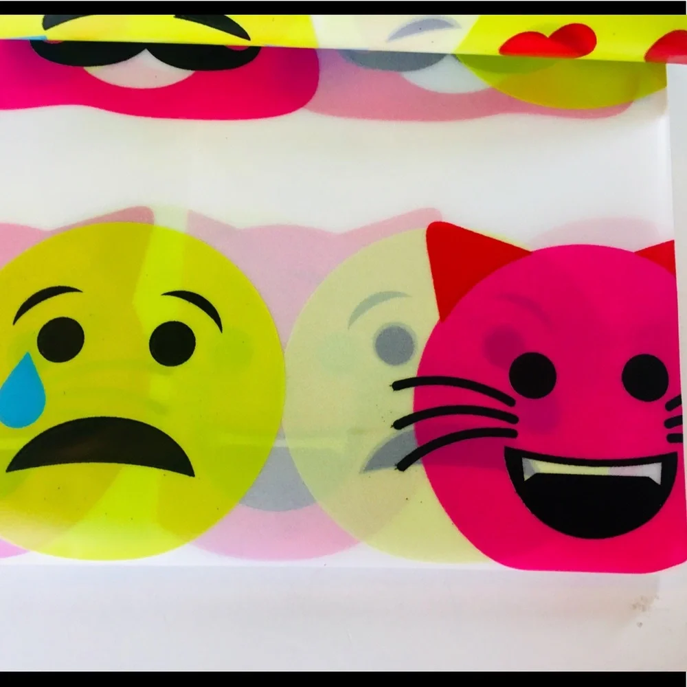 Winky Peva Shower Curtain Emogi Smiley Face Cat Poop Heart Tongue Lips Fun Color